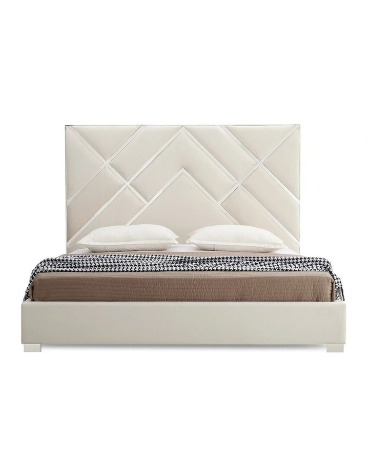 Fabric King Bed Frame in Beige image 1