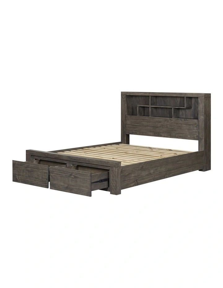 King Storage Bookend Headboard Drawers Bed Frame in Grey image 4
