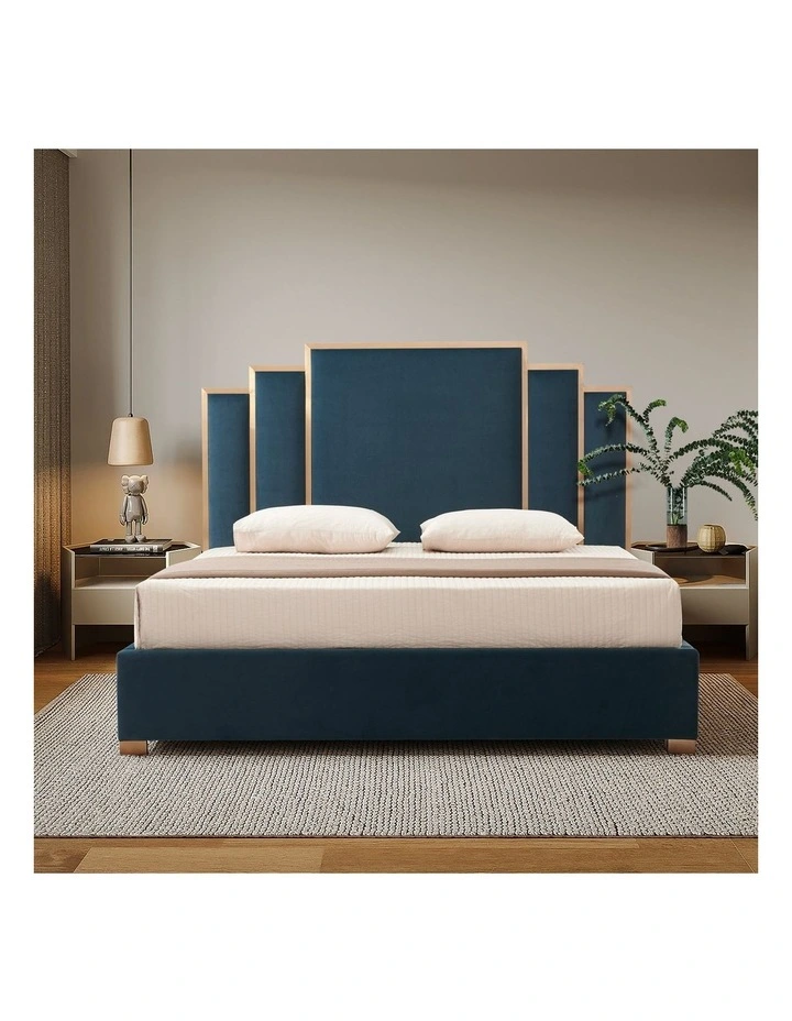 Velvet Turquoise Fabric King Bed Frame in Blue image 2