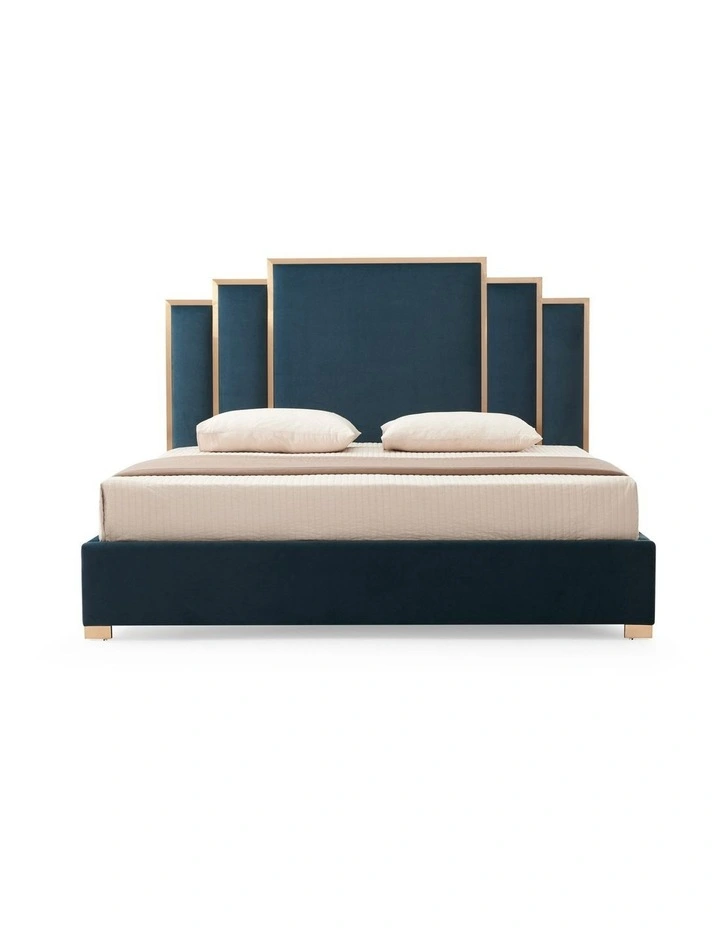 Velvet Turquoise Fabric King Bed Frame in Blue image 3