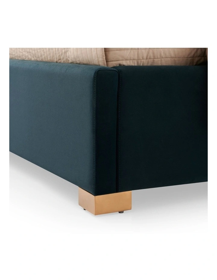 Velvet Turquoise Fabric King Bed Frame in Blue image 6