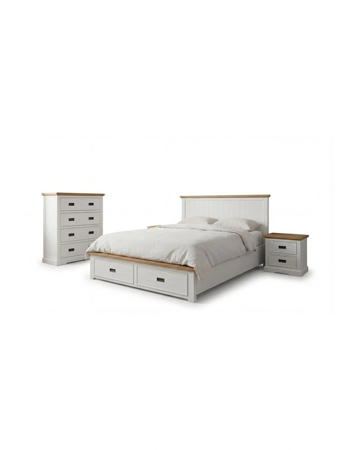 King Storage Drawers Miami With Tallboy Bedroom Suite in White Colour image 1