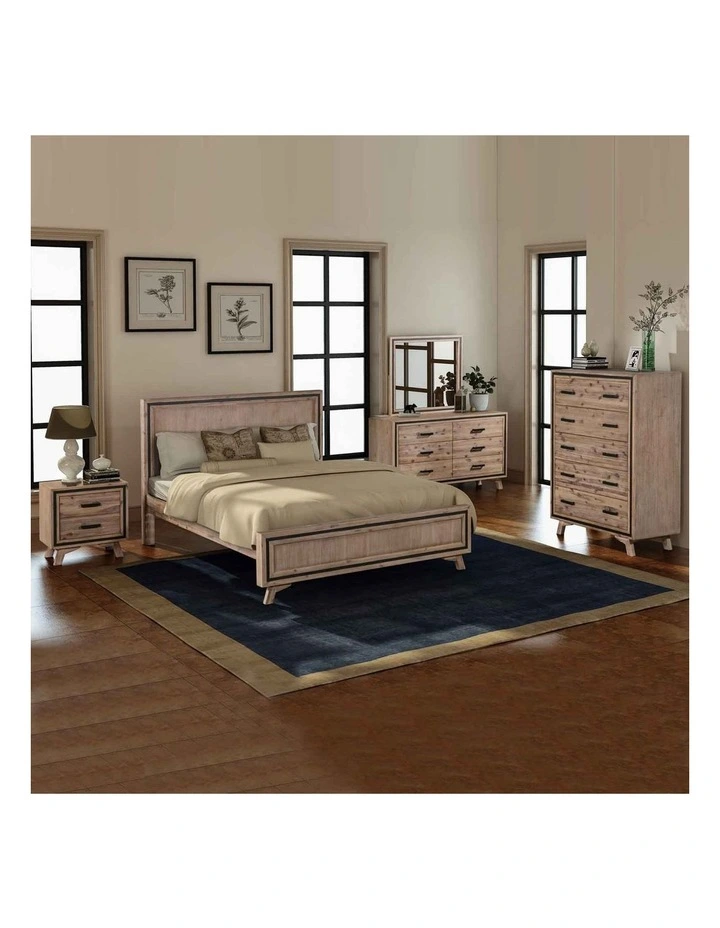 Solid Acacia Queen Bedroom Suite 5 Pieces in Silver Brush image 2