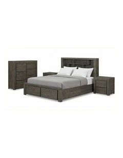 Storage Bookend Headboard With Tallboy King Bedroom Suite in Grey