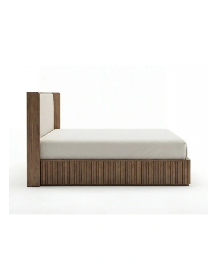 Solid Rubber Wood With Fabric Upholstered Headboard King Bed in Brown image 4