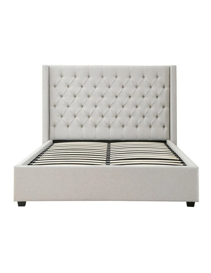 Linen Fabric Gas Lift Queen Winged Bed Frame in Grey image 1