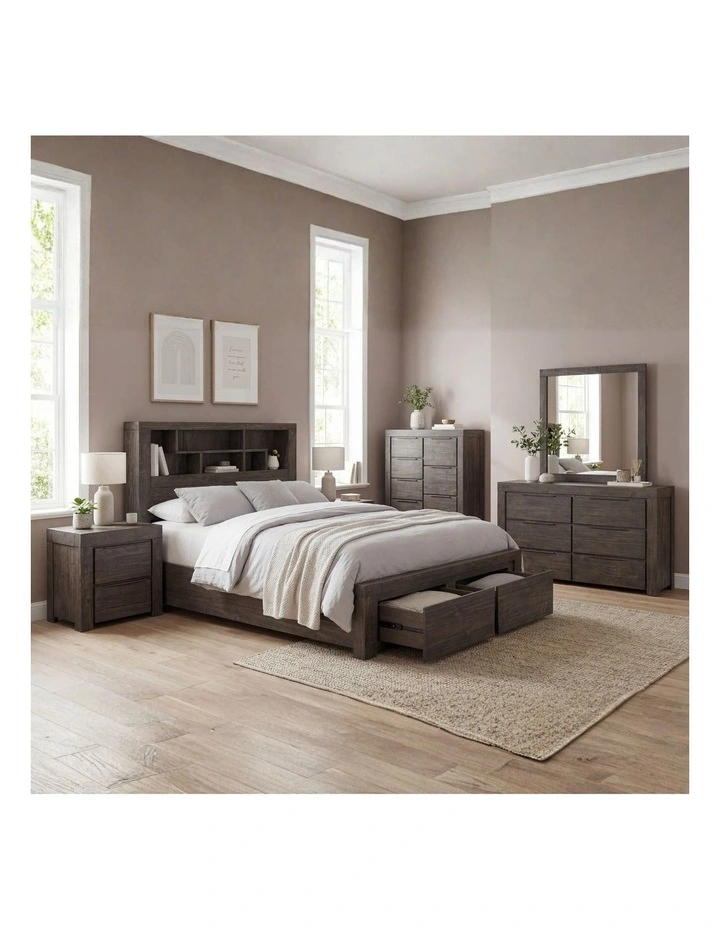 Storage Bookend Headboard King Bedroom Suite in Grey image 2