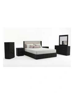 Dresser and Tallboy Bedroom Suite of 5 Piece in Black