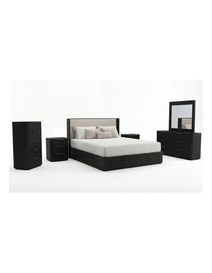 Dresser and Tallboy Bedroom Suite of 5 Piece in Black image 1