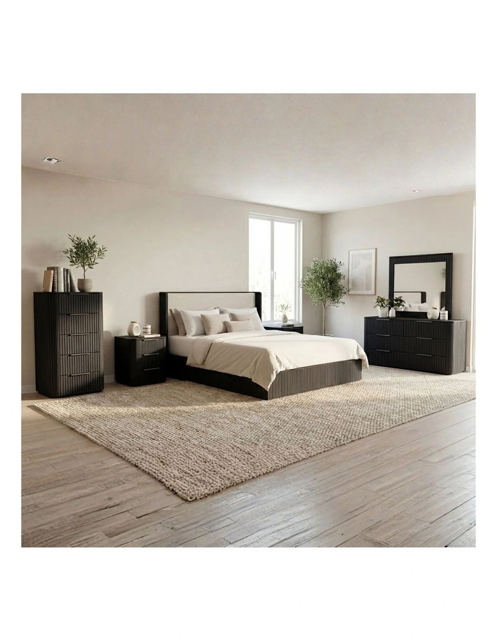 Dresser and Tallboy Bedroom Suite of 5 Piece in Black image 2