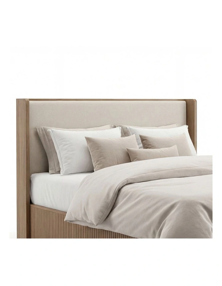 Fabric Upholstered Headboard Queen Bed Frame in Oak colour image 5