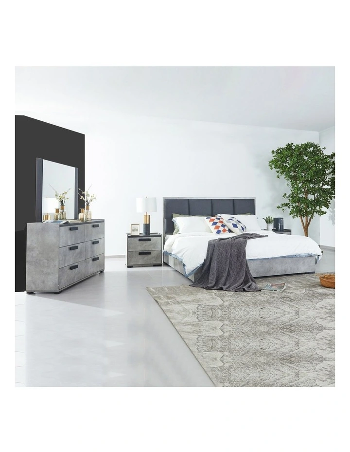 MDF Queen Bedroom Suite 0f 4 Piece in Black and Cement Colour image 2