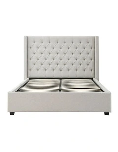 Linen Fabric Gas Lift King Winged Bed Frame in Grey