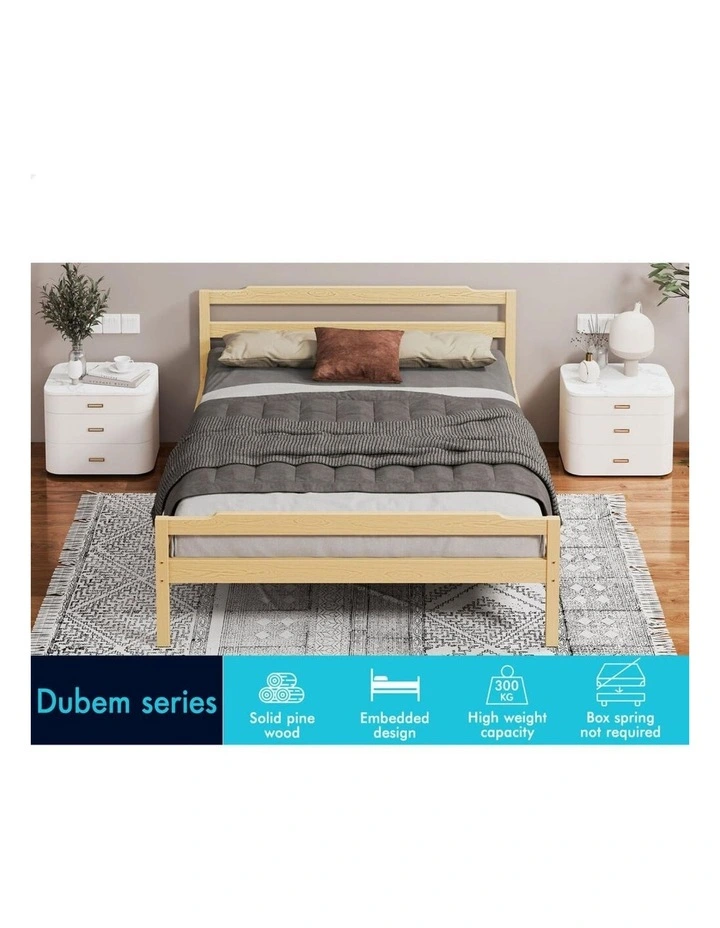 Bed Frame Wooden Queen Size Mattress Base Platform Timber Oak DUBEM image 5