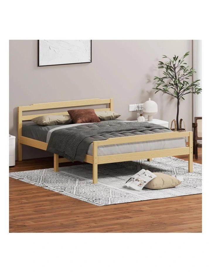 Bed Frame Wooden Queen Size Mattress Base Platform Timber Oak DUBEM image 6