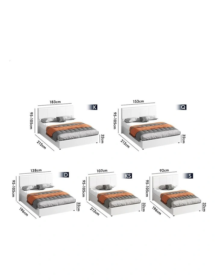 Bed Frame Queen Gas Lift Storage Adjustable Headboard White LURIA image 3