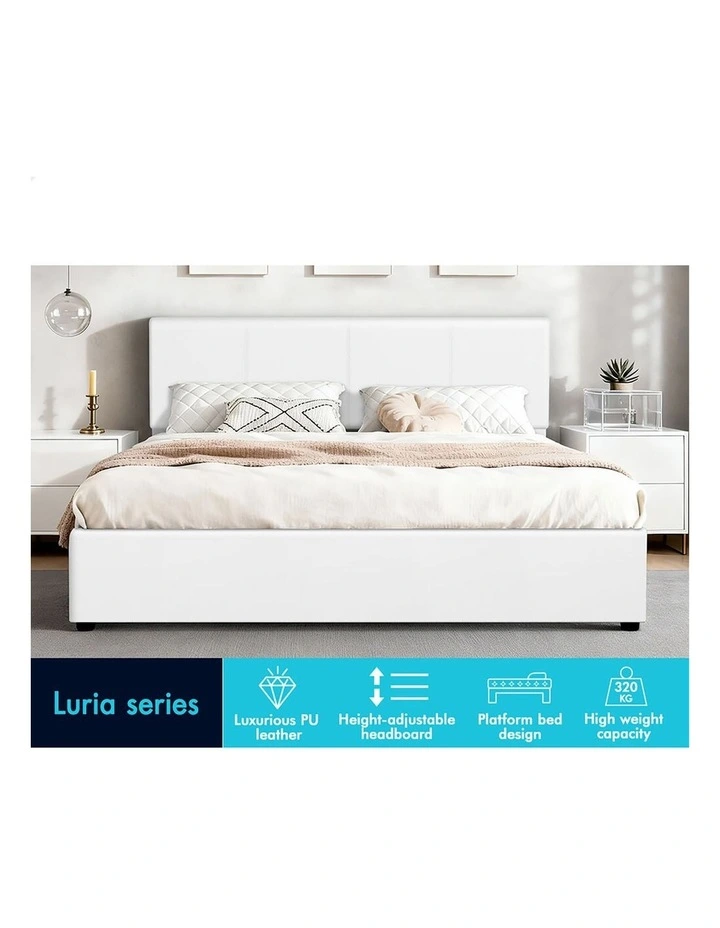 Bed Frame Queen Gas Lift Storage Adjustable Headboard White LURIA image 6