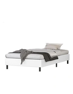 Bed Frame Single Size Mattress Base Foundation White Leather BASEL