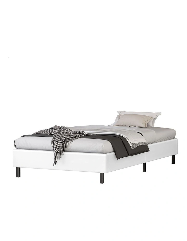 Bed Frame Single Size Mattress Base Foundation White Leather BASEL image 1