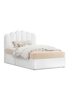 Bed Frame King Single Gas Lift Storage Base Wooden Boucle White MUTIS