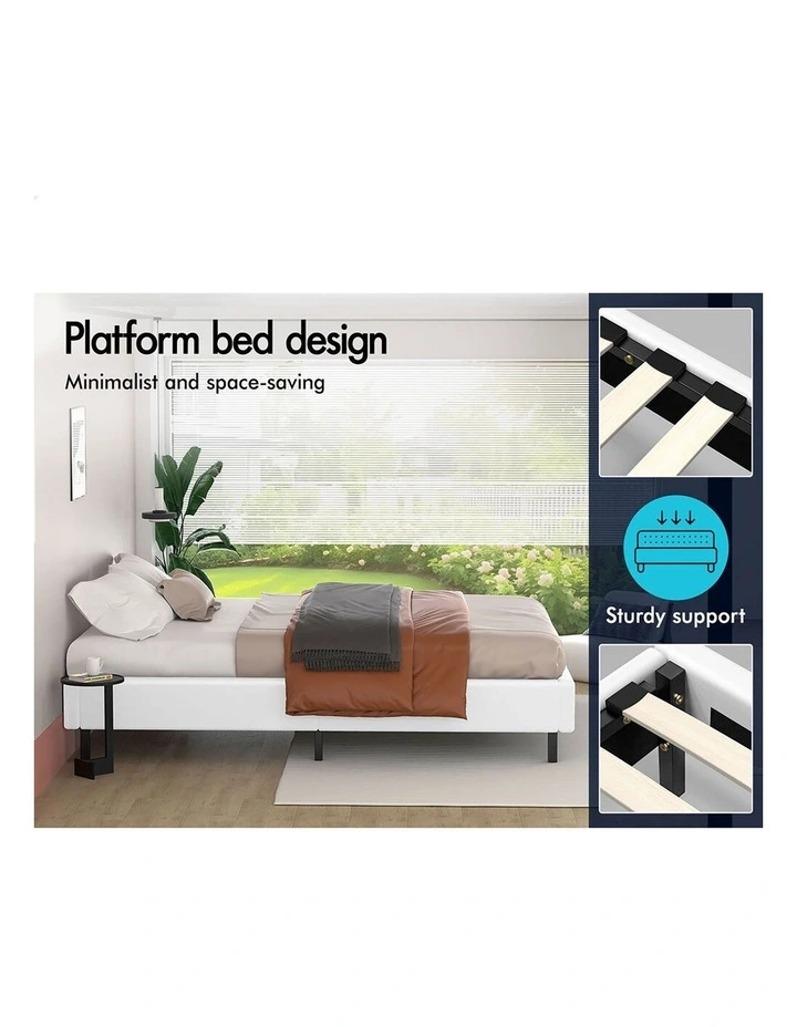 Bed Frame King Single Mattress Base Foundation White Leather BASEL image 3