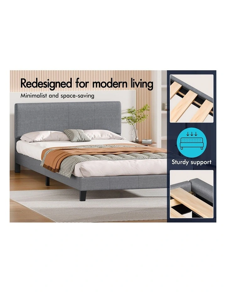 Bed Frame King Size Mattress Base Platform Fabric Grey Linus image 4
