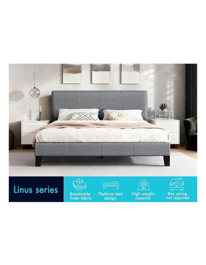 Bed Frame King Size Mattress Base Platform Fabric Grey Linus image 5