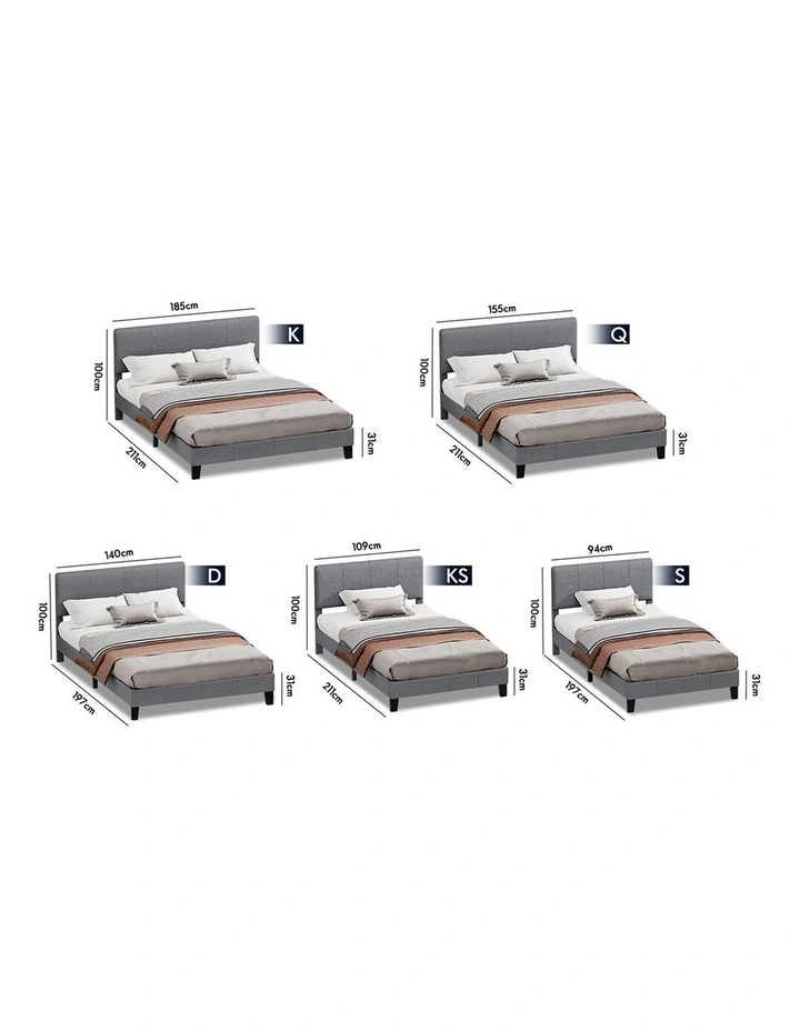Bed Frame King Size Mattress Base Platform Fabric Grey Linus image 7