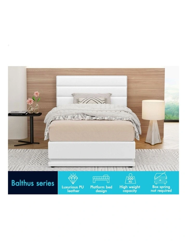 Bed Frame King Single Platform RGB LED Gas Lift Base Storage White image 4