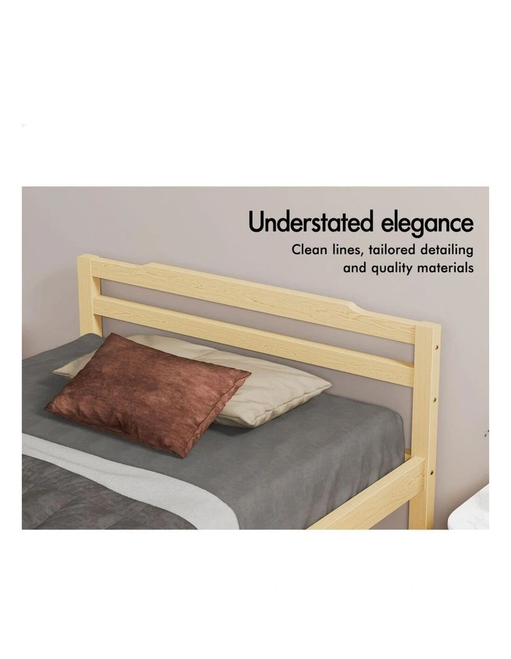 Bed Frame Wooden Single Size Mattress Base Platform Timber Oak DUBEM image 2