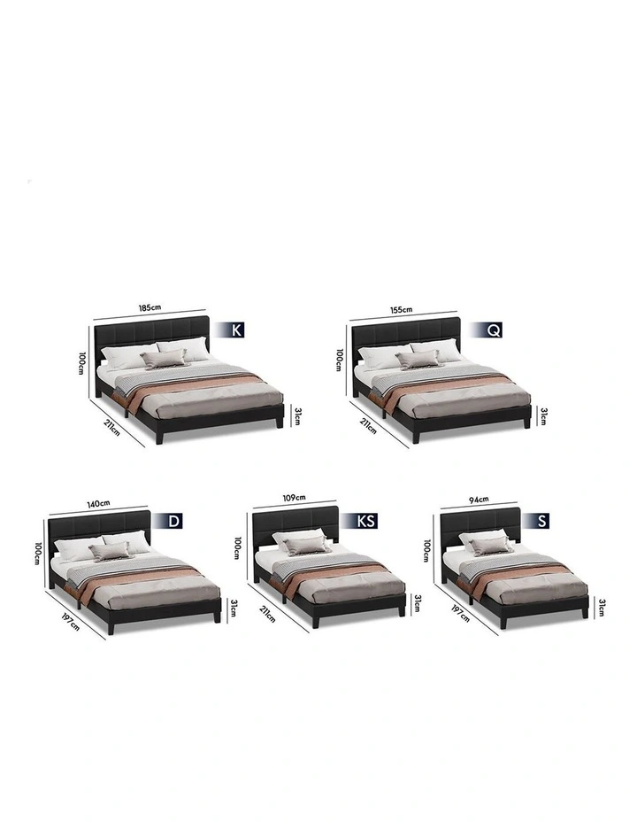Bed Frame Double Size Wooden Slats Platform Fabric Charcoal Paula image 2