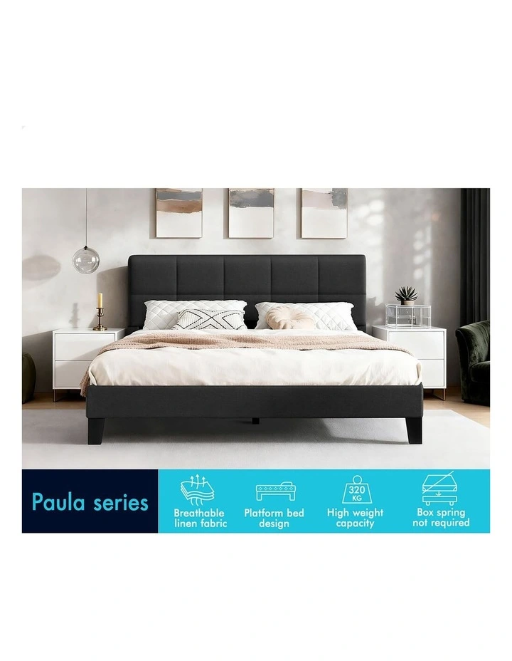 Bed Frame Double Size Wooden Slats Platform Fabric Charcoal Paula image 4