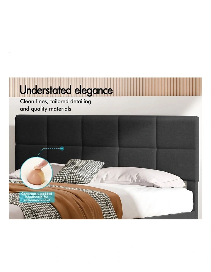 Bed Frame Double Size Wooden Slats Platform Fabric Charcoal Paula image 7