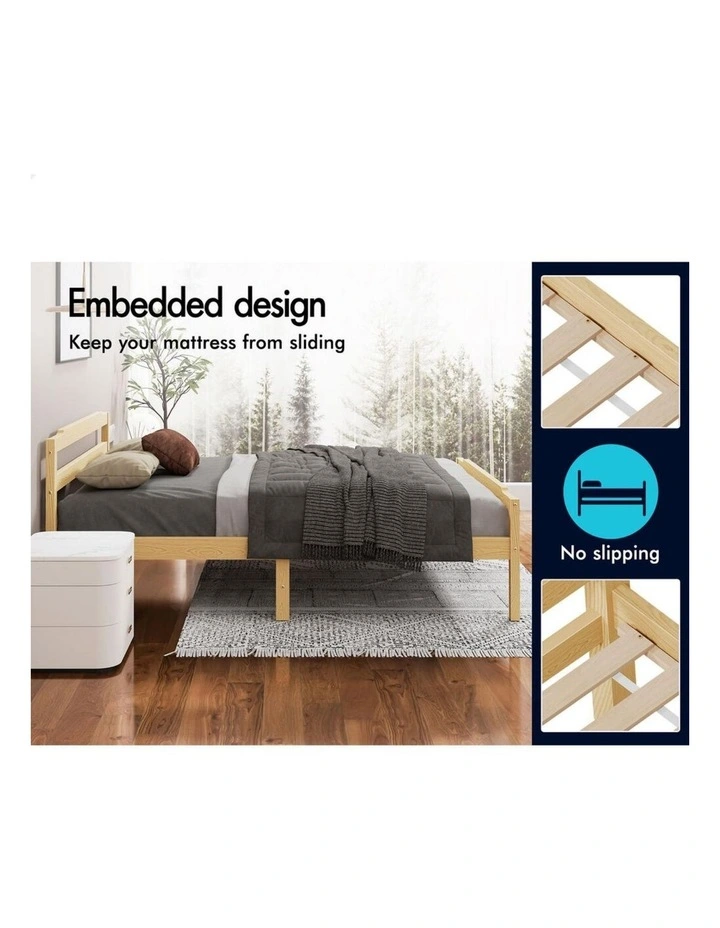 Bed Frame Wooden King Size Mattress Base Platform Timber Oak DUBEM image 5