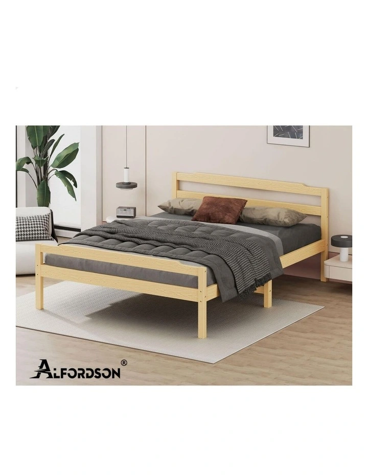 Bed Frame Wooden King Size Mattress Base Platform Timber Oak DUBEM image 6