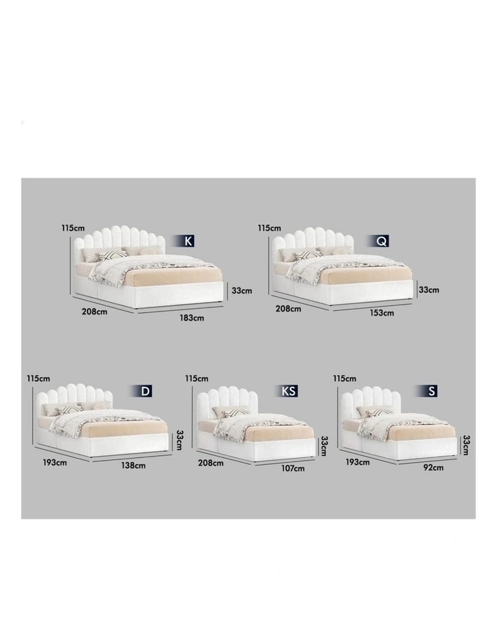 Bed Frame Queen Size Gas Lift Storage Base Wooden Boucle White MUTIS image 3