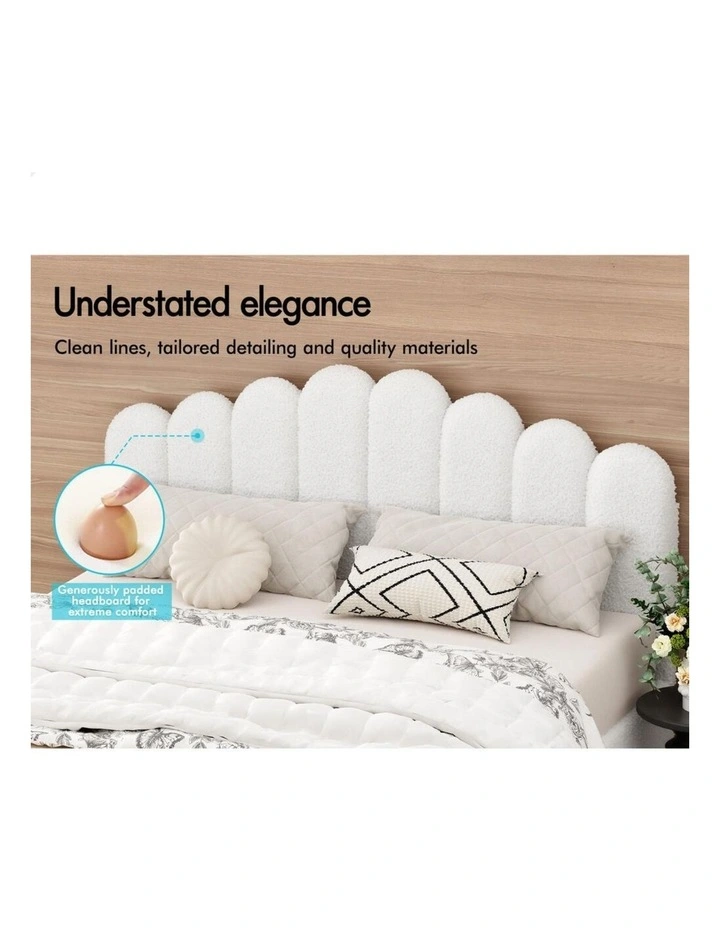 Bed Frame Queen Size Gas Lift Storage Base Wooden Boucle White MUTIS image 5