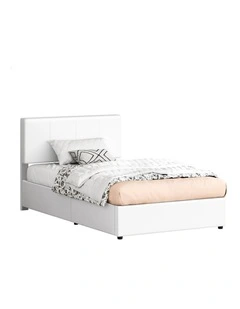 Bed Frame Single Gas Lift Storage Adjustable Headboard White LURIA