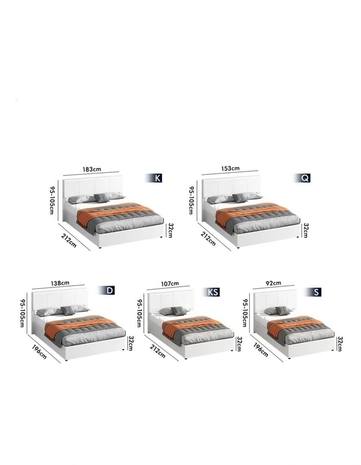 Bed Frame Single Gas Lift Storage Adjustable Headboard White LURIA image 3
