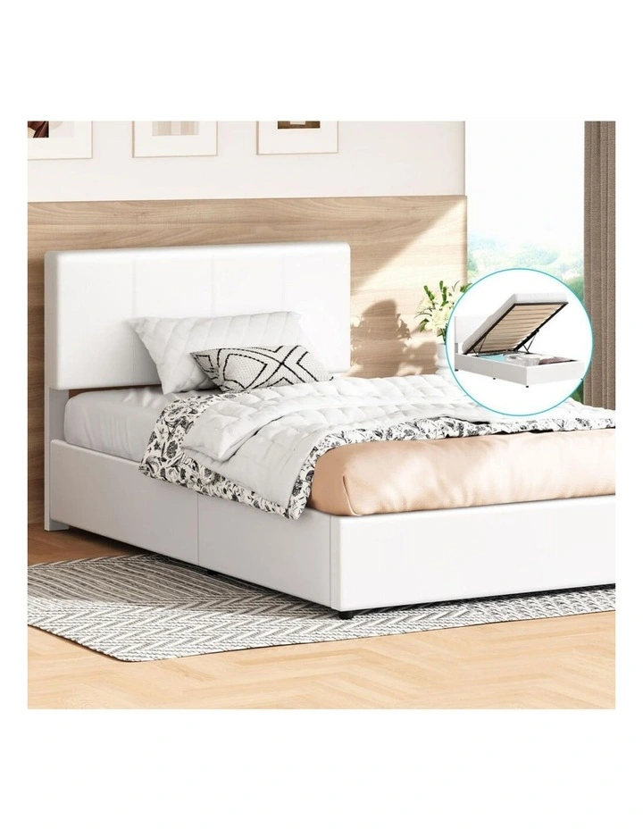 Bed Frame Single Gas Lift Storage Adjustable Headboard White LURIA image 5
