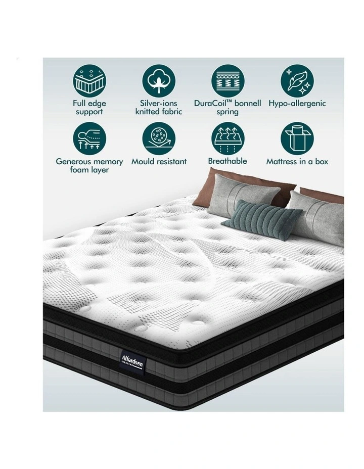 Mattress King Single Euro Top 22CM Bonnell Spring Medium Firm Bed image 7