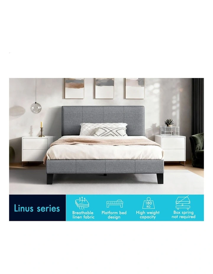 Bed Frame King Single Mattress Base Platform Fabric Grey Linus image 3
