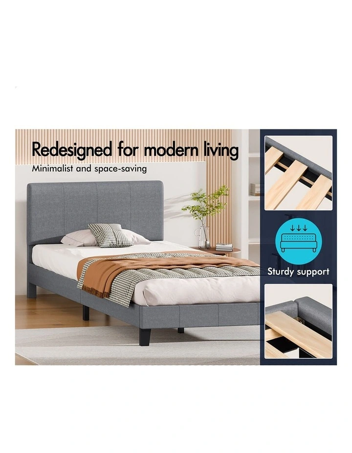 Bed Frame King Single Mattress Base Platform Fabric Grey Linus image 4