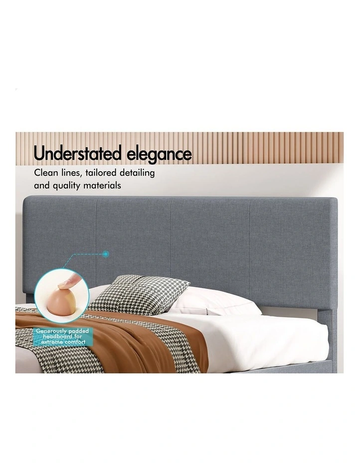 Bed Frame King Single Mattress Base Platform Fabric Grey Linus image 6
