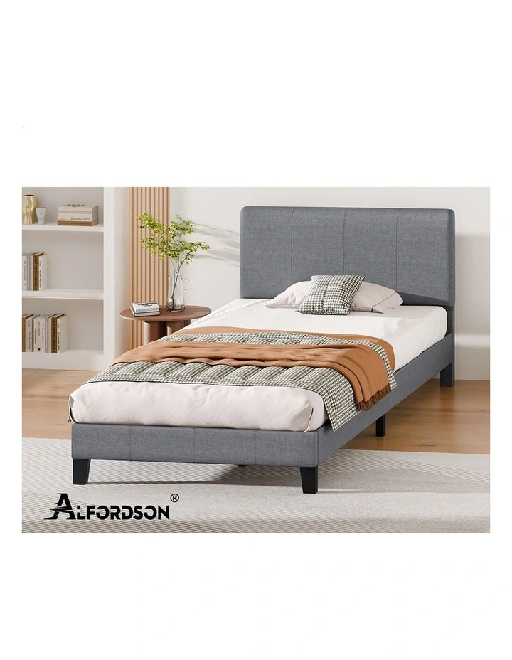 Bed Frame King Single Mattress Base Platform Fabric Grey Linus image 7