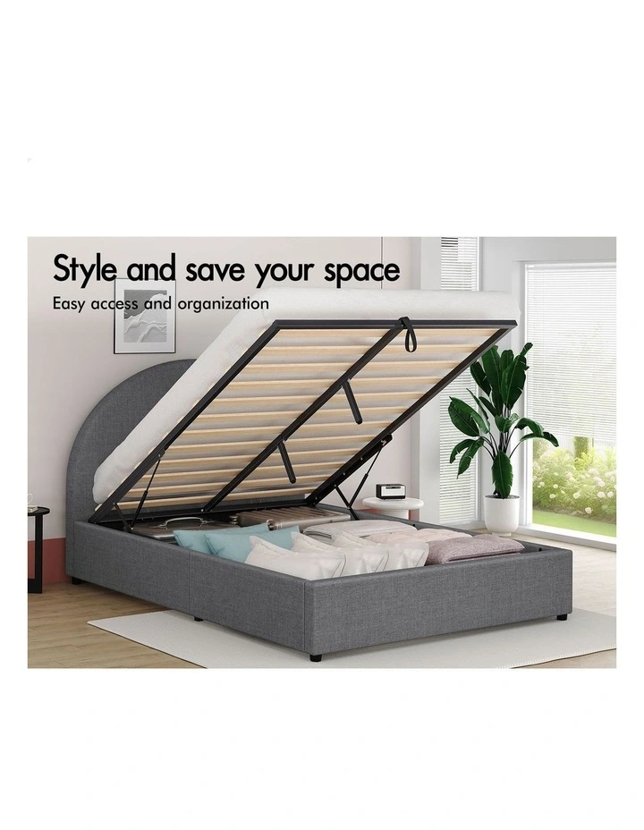 Bed Frame Queen Size Gas Lift Base With Storage Grey Fabric HOWELL image 4