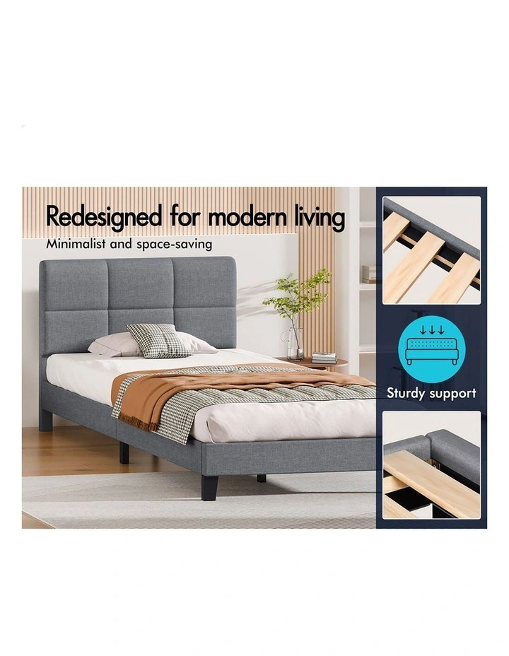Bed Frame Single Size Wooden Slats Platform Fabric Grey Paula image 6