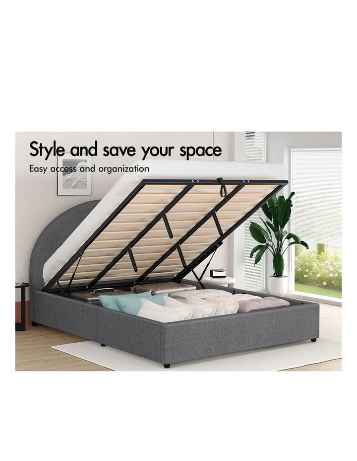 Bed Frame King Size Gas Lift Base With Storage Grey Fabric HOWELL image 2