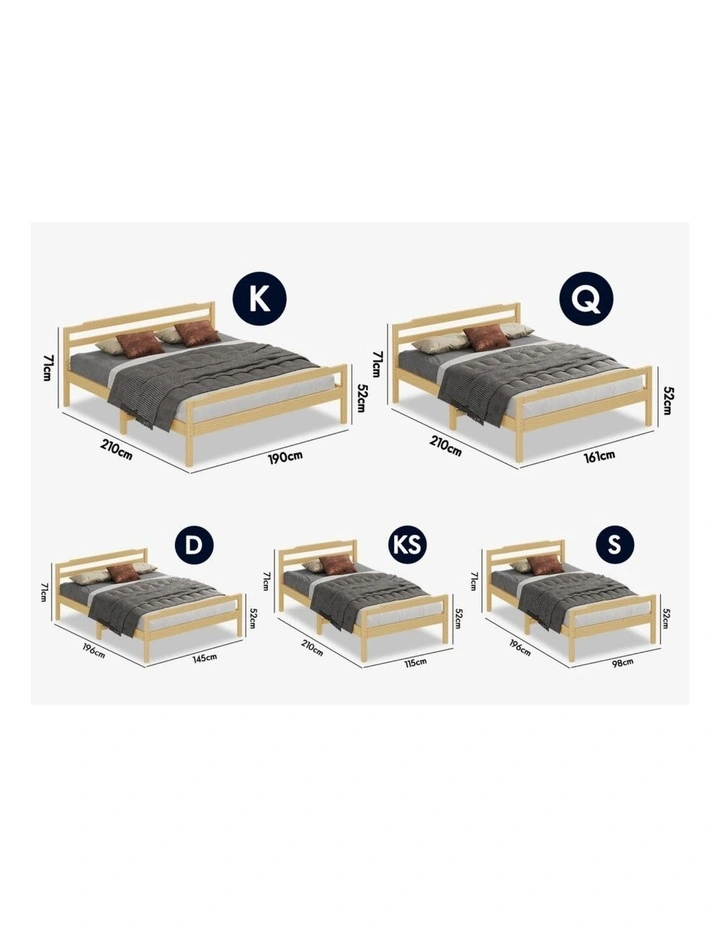 Bed Frame Wooden King Single Mattress Base Platform Timber Oak DUBEM image 2