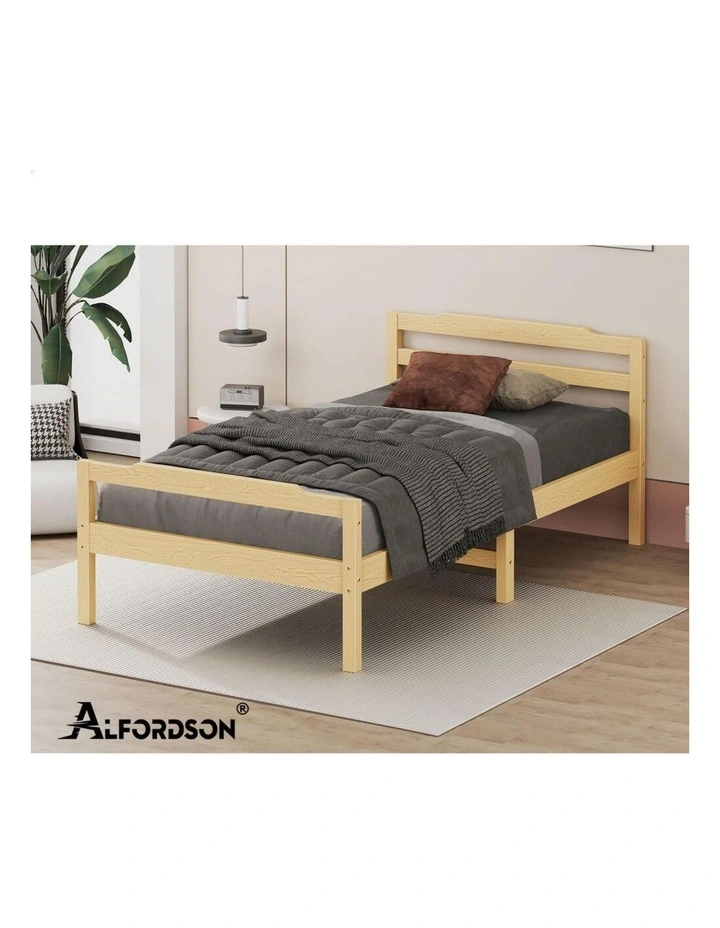 Bed Frame Wooden King Single Mattress Base Platform Timber Oak DUBEM image 4